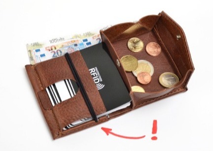 Vario, westernbraun, Wiener Schachtel für Münzen, kleine Geldbörse, keine Nähte auf der Außenseite